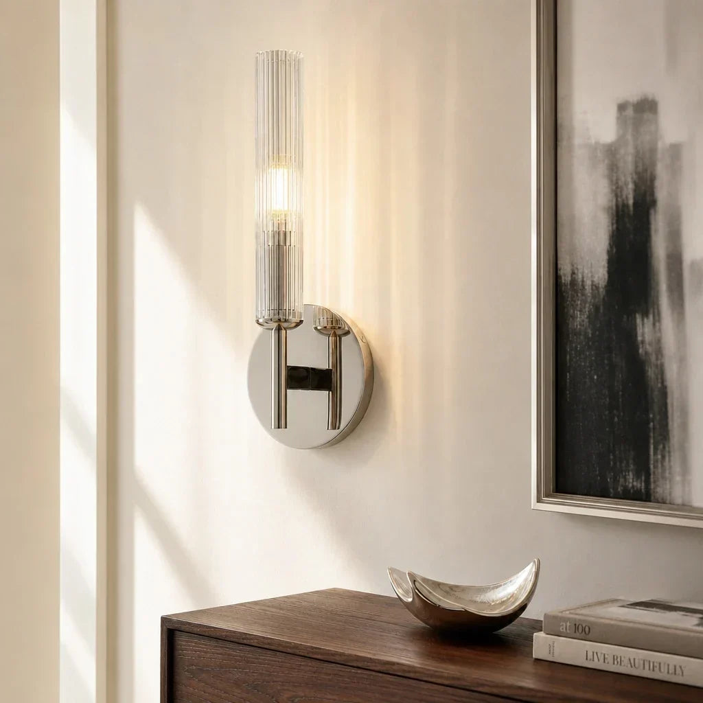 Vireo Farmhouse Copper Ribbed Glass Tube Sconce