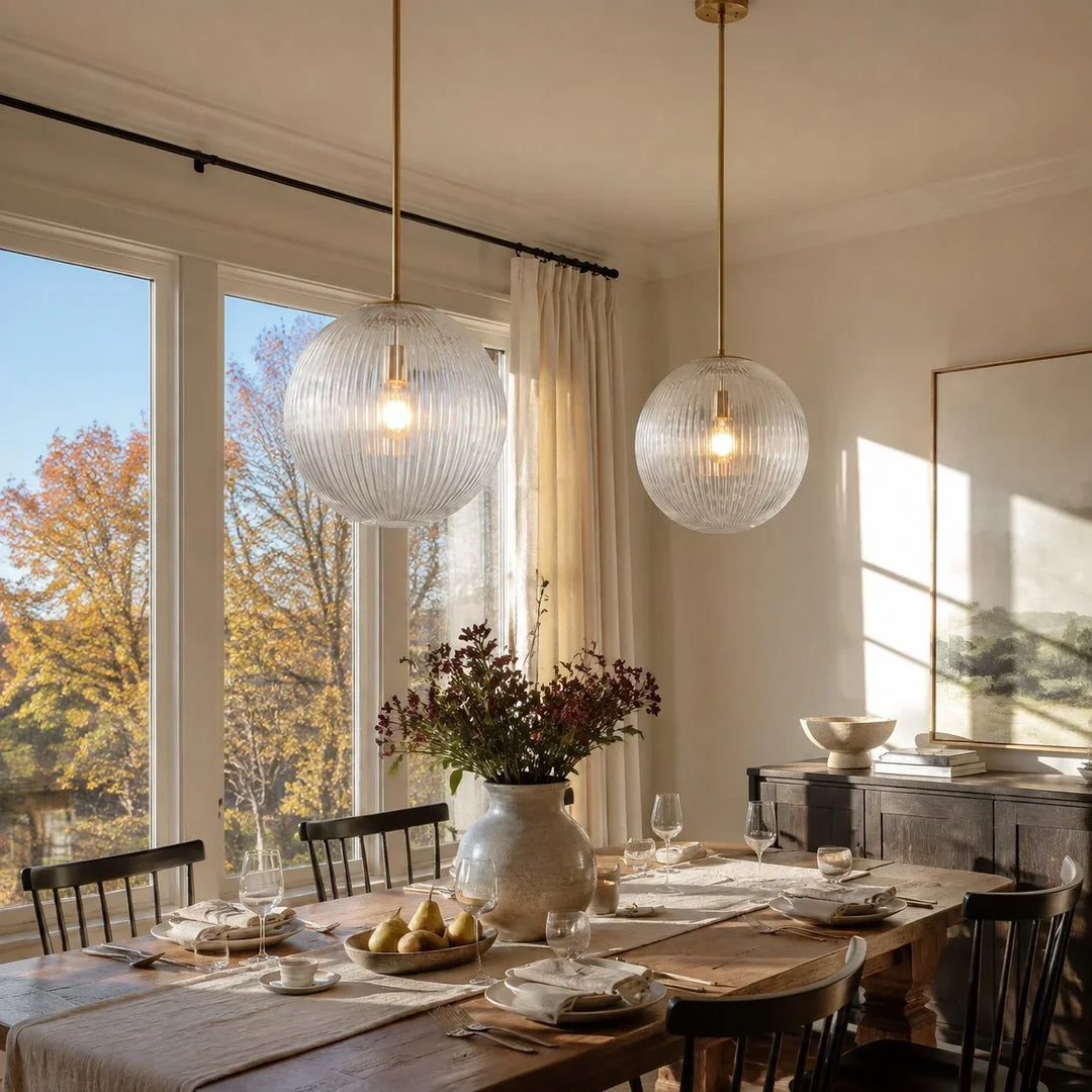 Vireo Farmhouse Copper Ribbed Glass Pendant Lamp