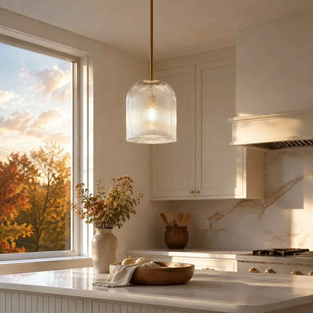 Vireo Farmhouse Copper Ribbed Glass Pendant Lamp