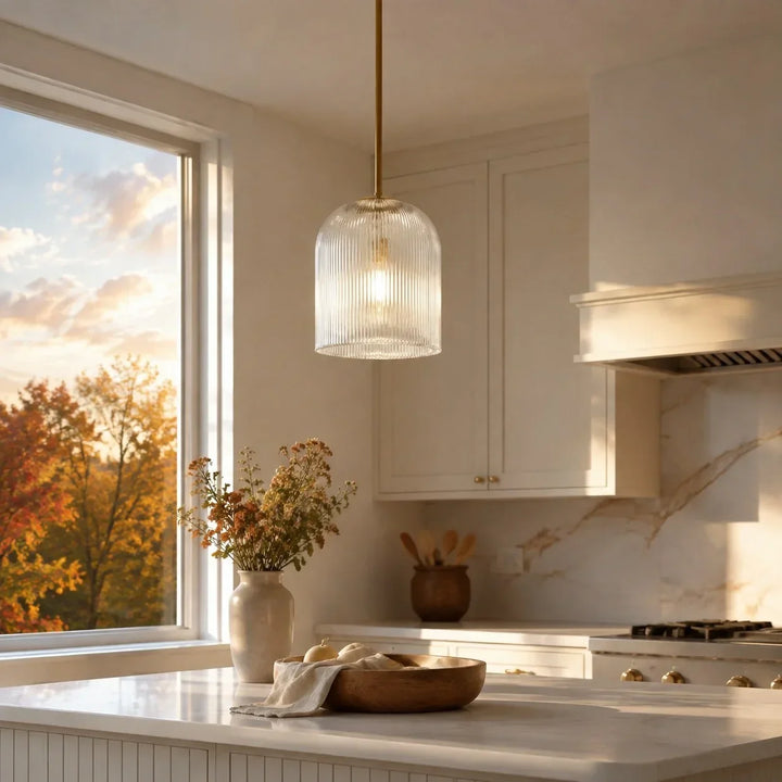Vireo Farmhouse Copper Ribbed Glass Pendant Lamp