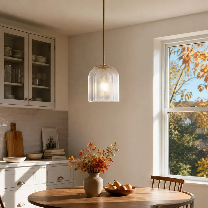 Vireo Farmhouse Copper Ribbed Glass Pendant Lamp