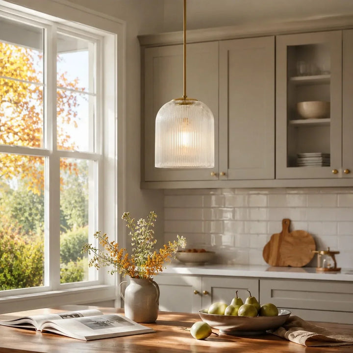 Vireo Farmhouse Copper Ribbed Glass Pendant Lamp