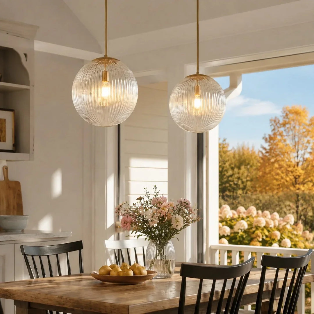Vireo Farmhouse Copper Ribbed Glass Pendant Lamp