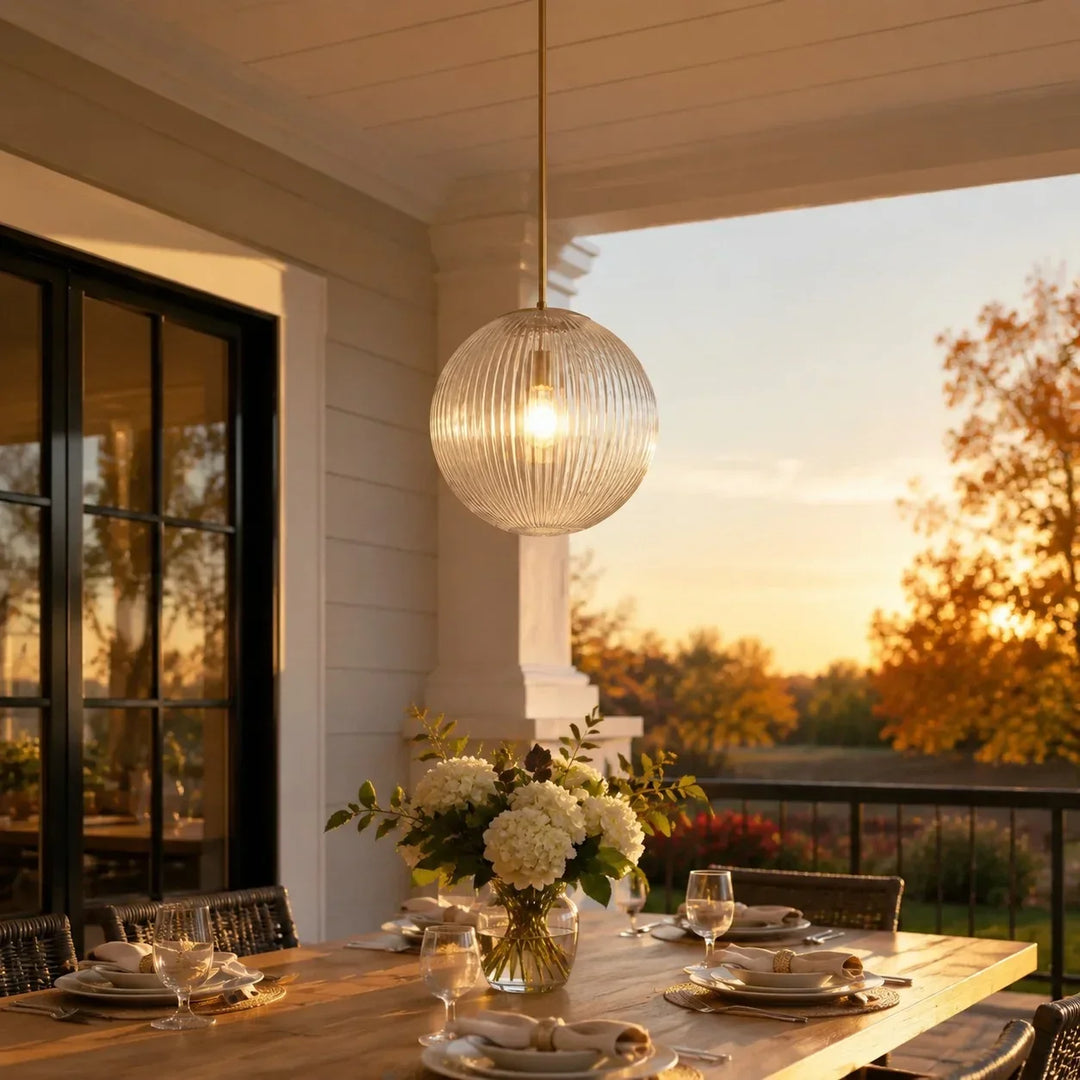 Vireo Farmhouse Copper Ribbed Glass Pendant Lamp