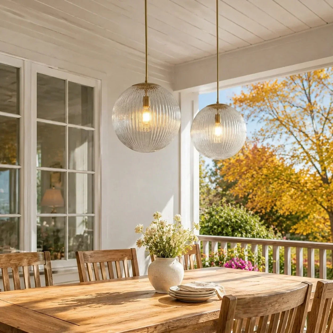 Vireo Farmhouse Copper Ribbed Glass Pendant Lamp
