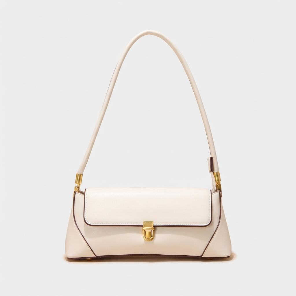 Vivette – Structured Vegan Cowhide Shoulder Bag, Gold Clasp