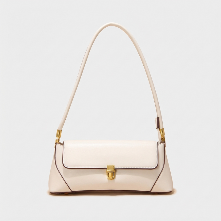 Vivette – Structured Vegan Cowhide Shoulder Bag, Gold Clasp