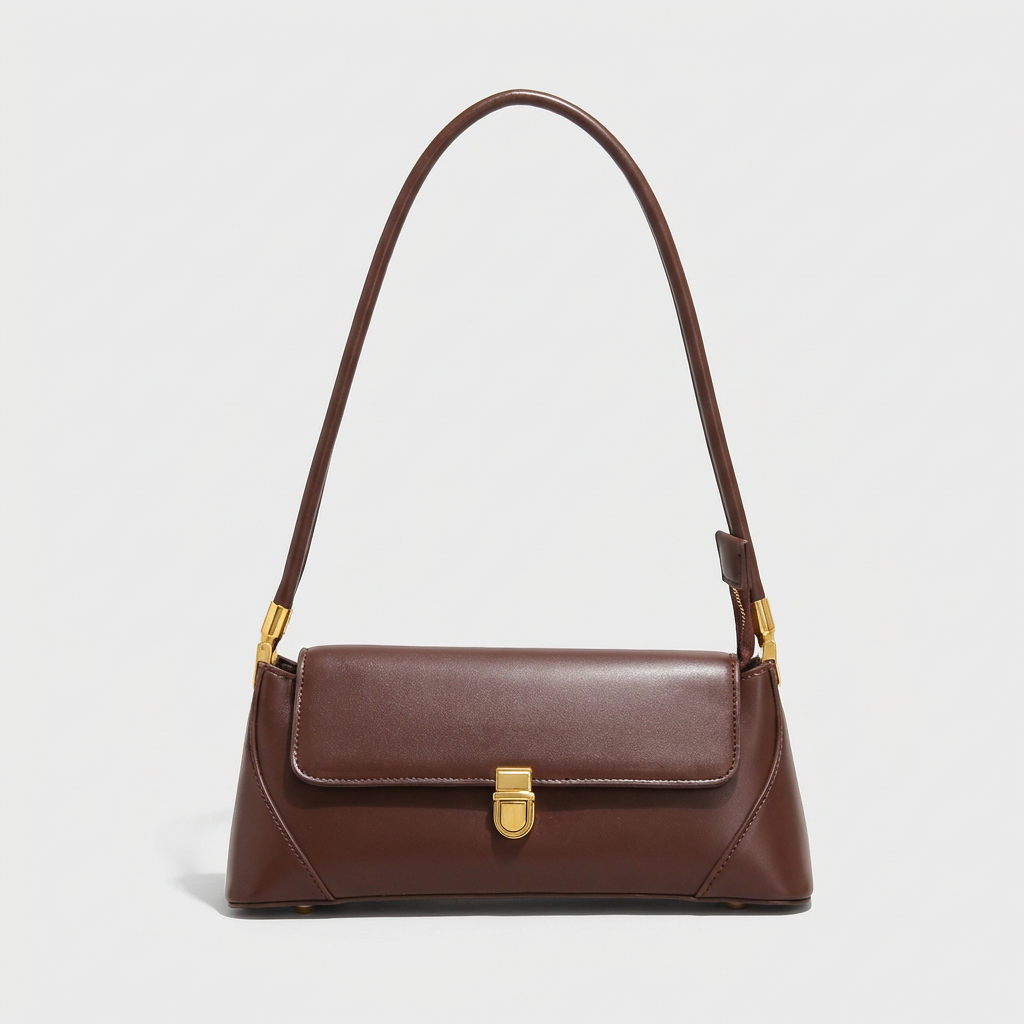 Vivette – Structured Vegan Cowhide Shoulder Bag, Gold Clasp