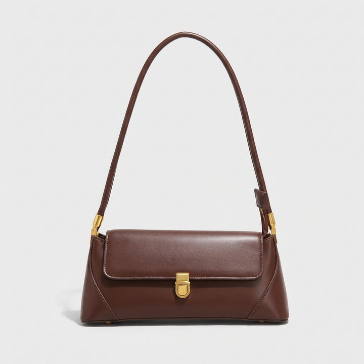 Vivette – Structured Vegan Cowhide Shoulder Bag, Gold Clasp
