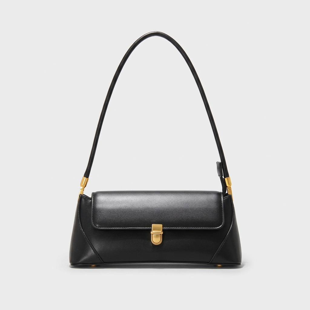 Vivette – Structured Vegan Cowhide Shoulder Bag, Gold Clasp