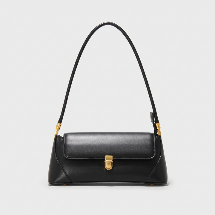 Vivette – Structured Vegan Cowhide Shoulder Bag, Gold Clasp