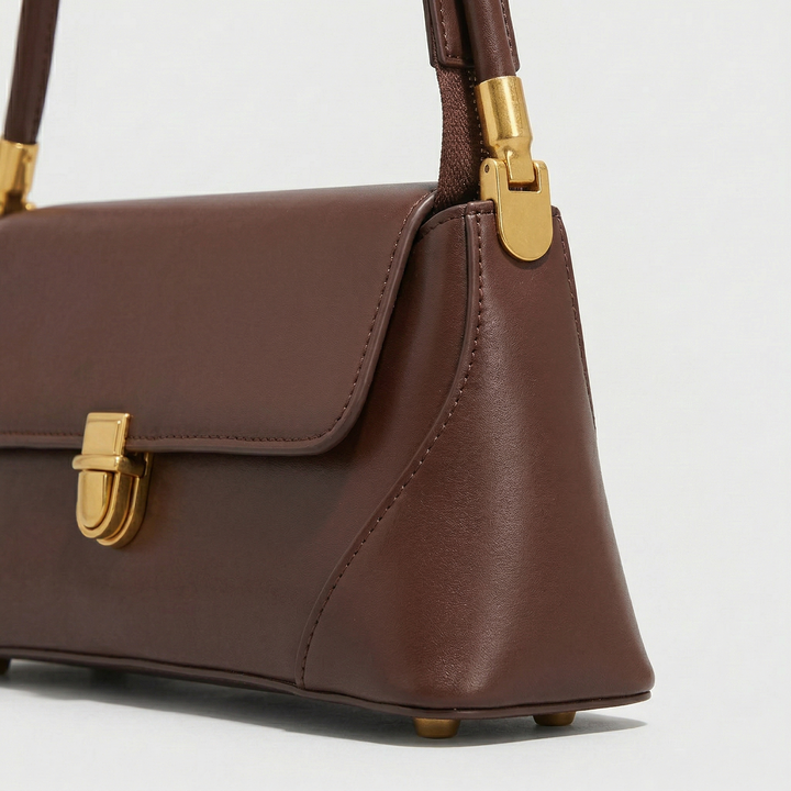 Vivette – Structured Vegan Cowhide Shoulder Bag, Gold Clasp