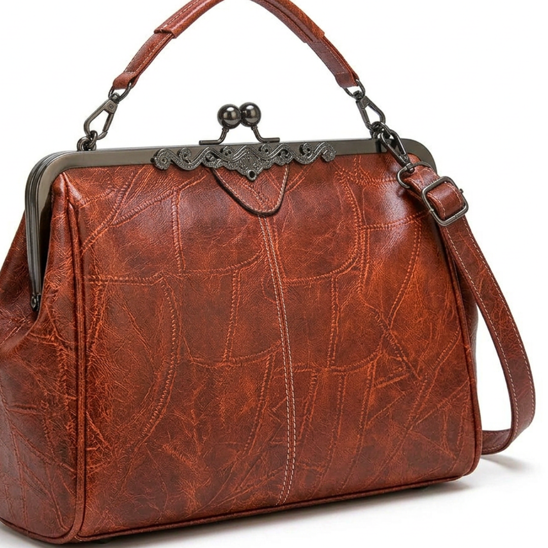 Vivienne – Vintage Kiss Lock Vegan Leather Shoulder Bag