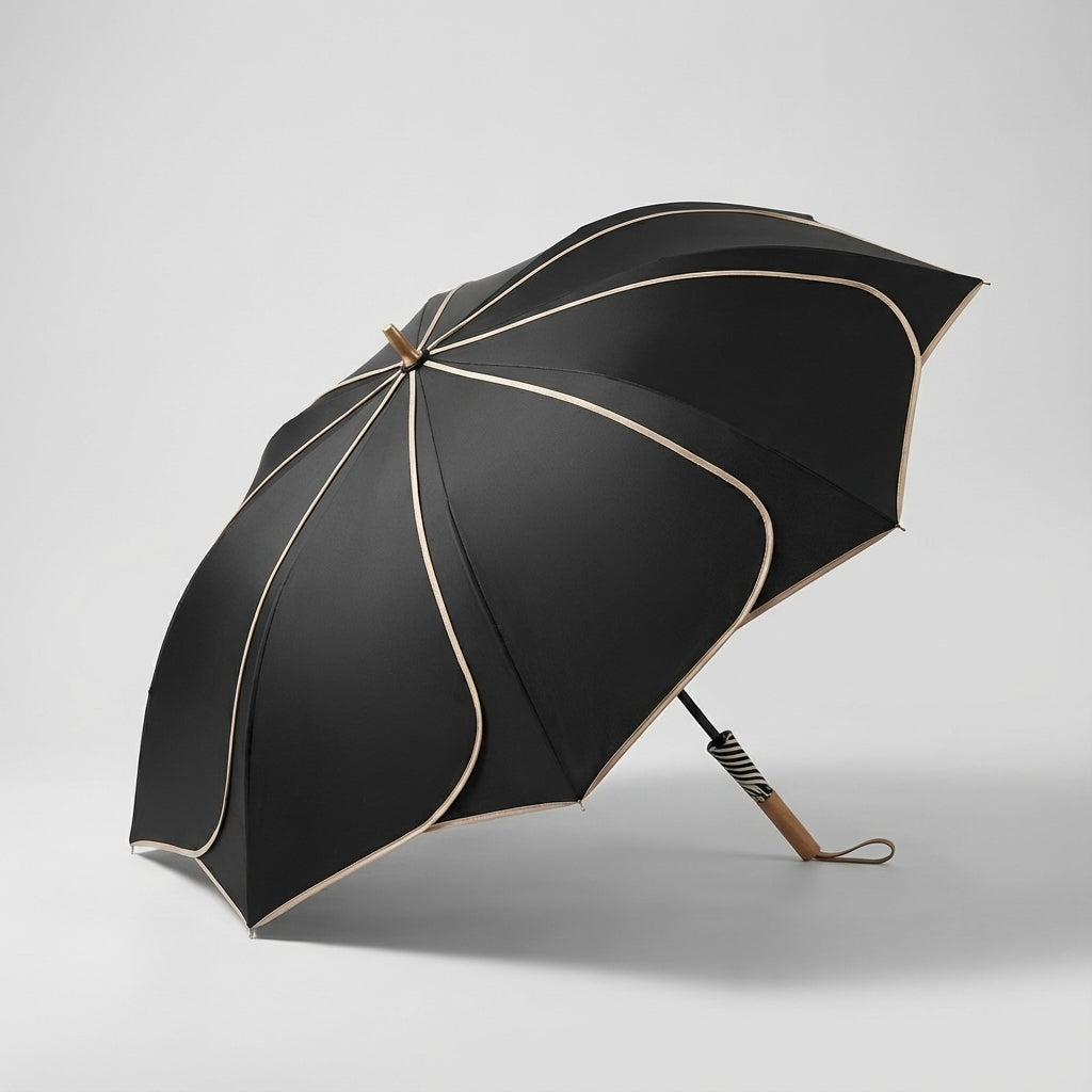 Floral Petal Auto-Open Umbrella with Wooden Handle – Sun & Rain Protection