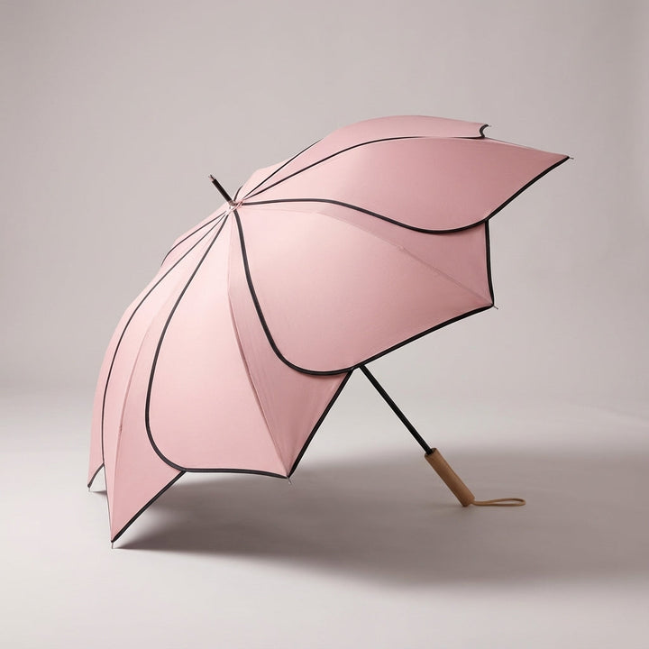 Floral Petal Auto-Open Umbrella with Wooden Handle – Sun & Rain Protection