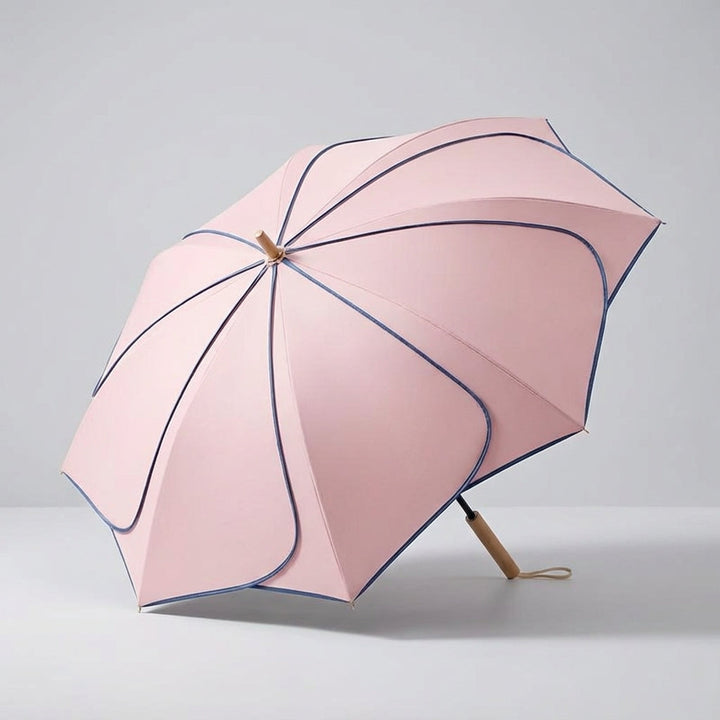 Floral Petal Auto-Open Umbrella with Wooden Handle – Sun & Rain Protection