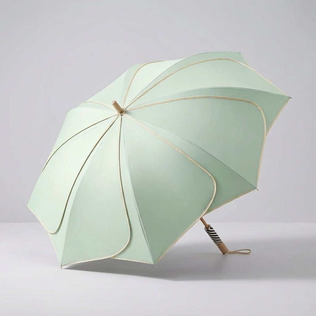 Floral Petal Auto-Open Umbrella with Wooden Handle – Sun & Rain Protection