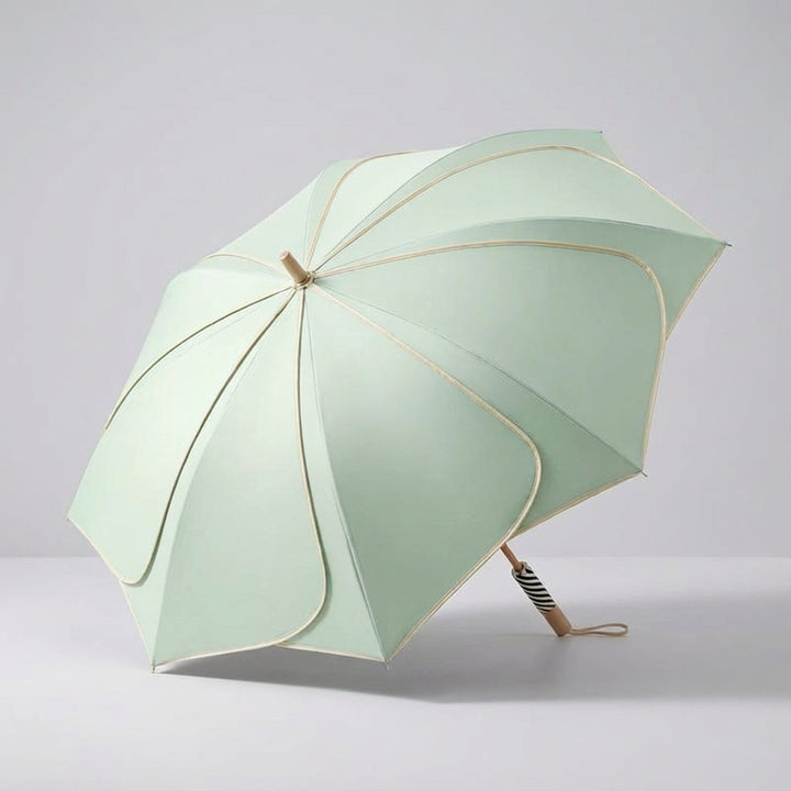 Floral Petal Auto-Open Umbrella with Wooden Handle – Sun & Rain Protection