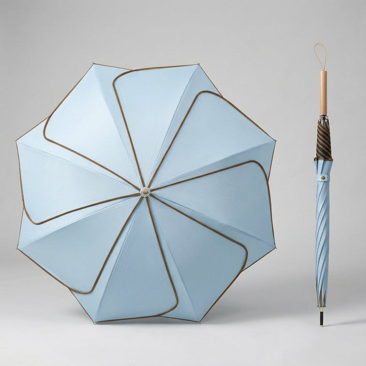 Floral Petal Auto-Open Umbrella with Wooden Handle – Sun & Rain Protection