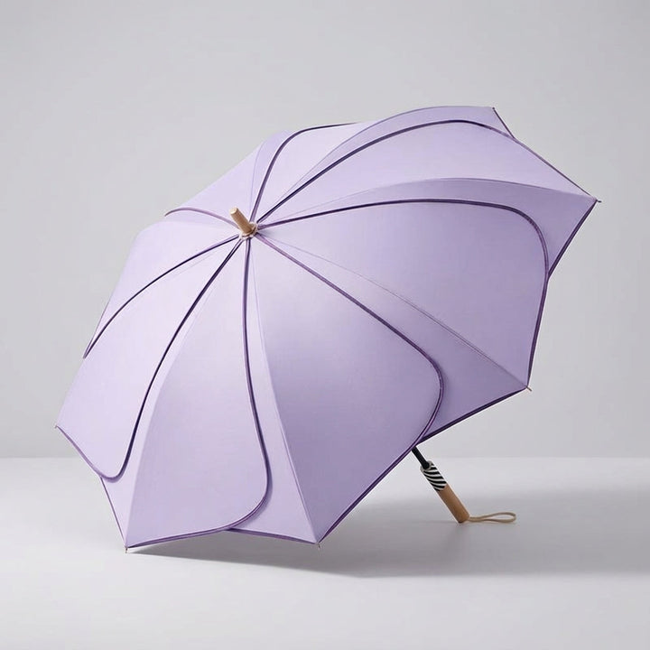 Floral Petal Auto-Open Umbrella with Wooden Handle – Sun & Rain Protection