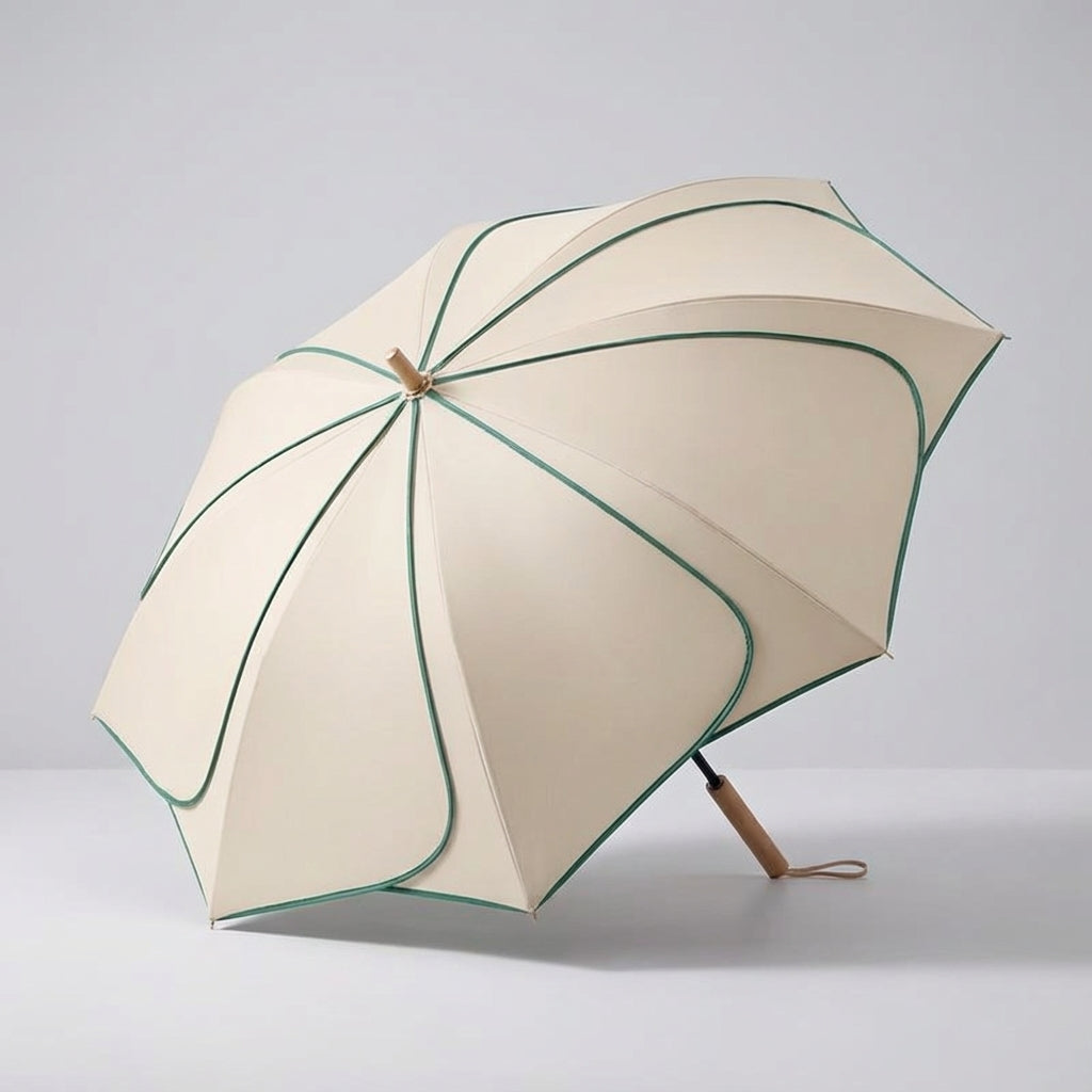 Floral Petal Auto-Open Umbrella with Wooden Handle – Sun & Rain Protection