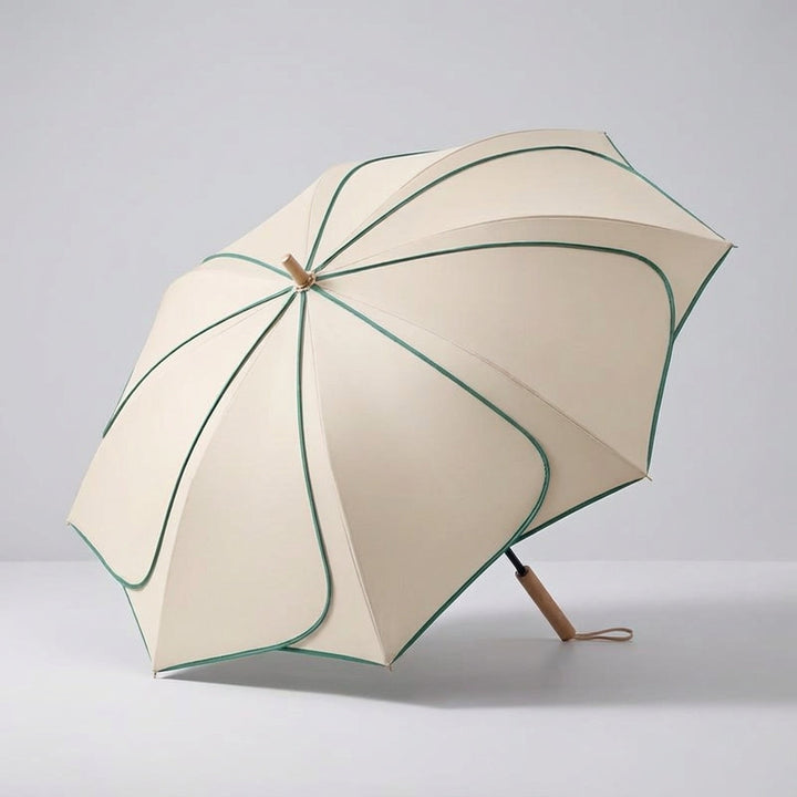 Floral Petal Auto-Open Umbrella with Wooden Handle – Sun & Rain Protection