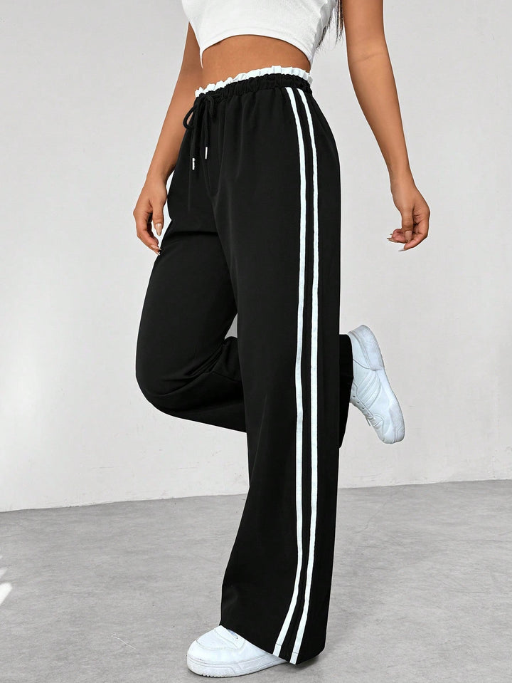Striped Wide-Leg Comfort Pants - Relaxed Fit Sporty Style