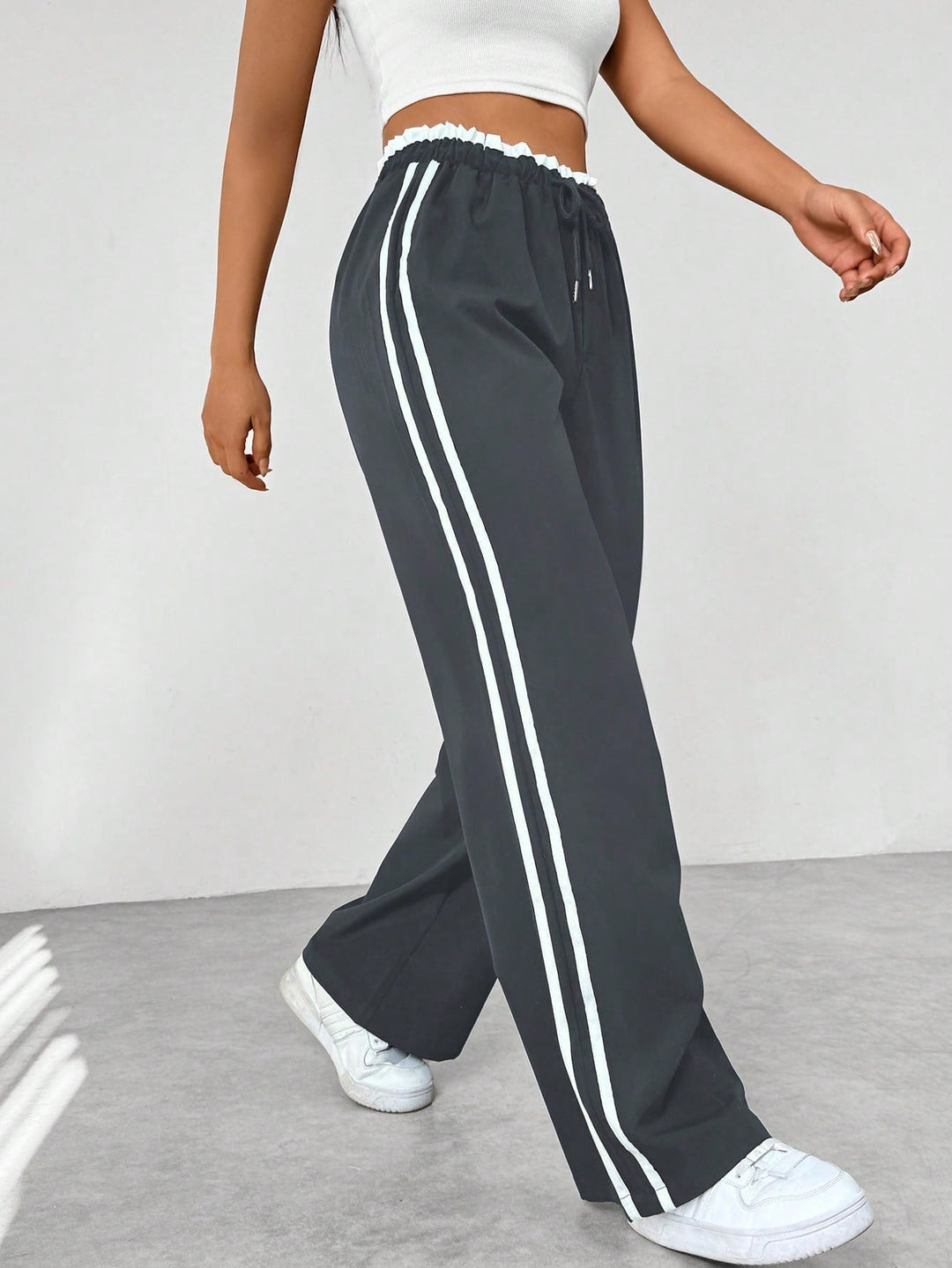 Striped Wide-Leg Comfort Pants - Relaxed Fit Sporty Style