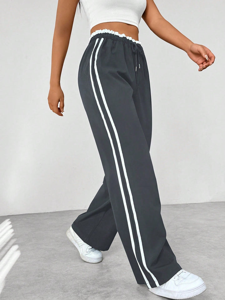 Striped Wide-Leg Comfort Pants - Relaxed Fit Sporty Style