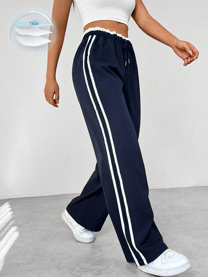 Striped Wide-Leg Comfort Pants - Relaxed Fit Sporty Style
