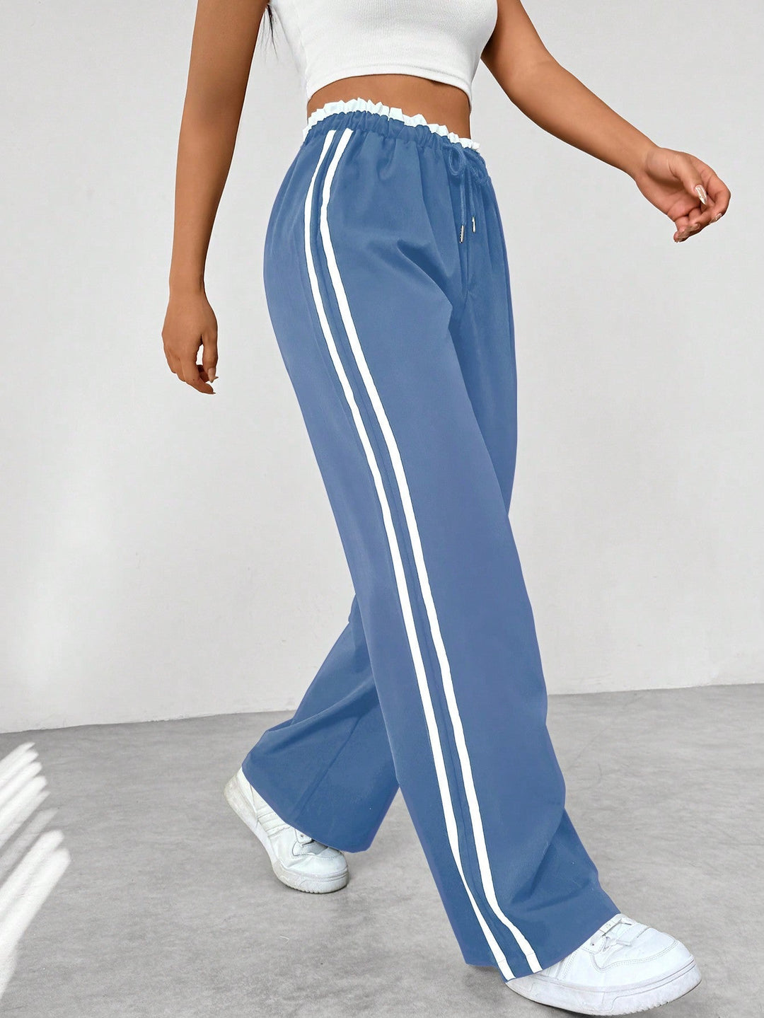 Striped Wide-Leg Comfort Pants - Relaxed Fit Sporty Style
