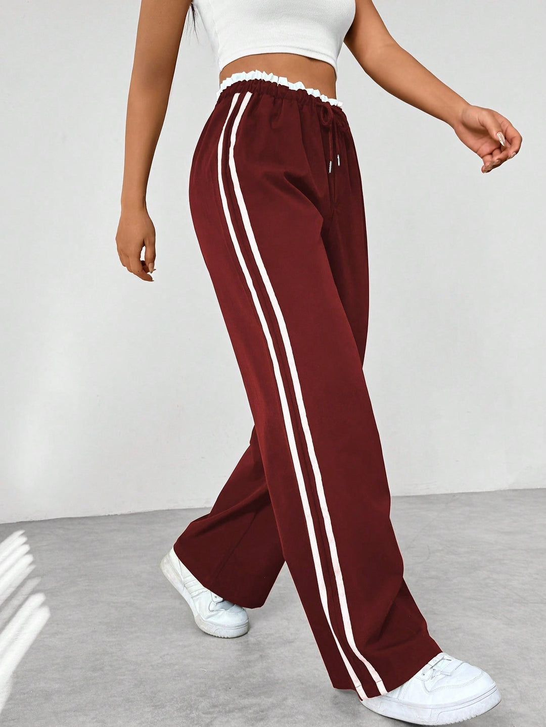 Striped Wide-Leg Comfort Pants - Relaxed Fit Sporty Style