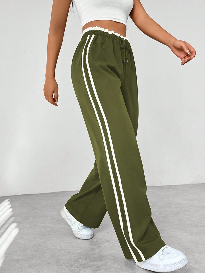 Striped Wide-Leg Comfort Pants - Relaxed Fit Sporty Style