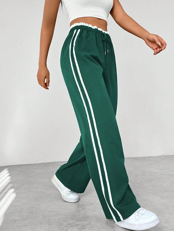 Striped Wide-Leg Comfort Pants - Relaxed Fit Sporty Style