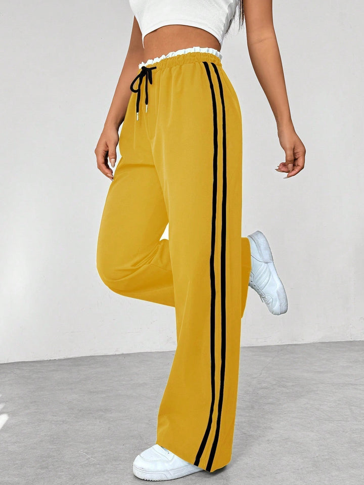 Striped Wide-Leg Comfort Pants - Relaxed Fit Sporty Style