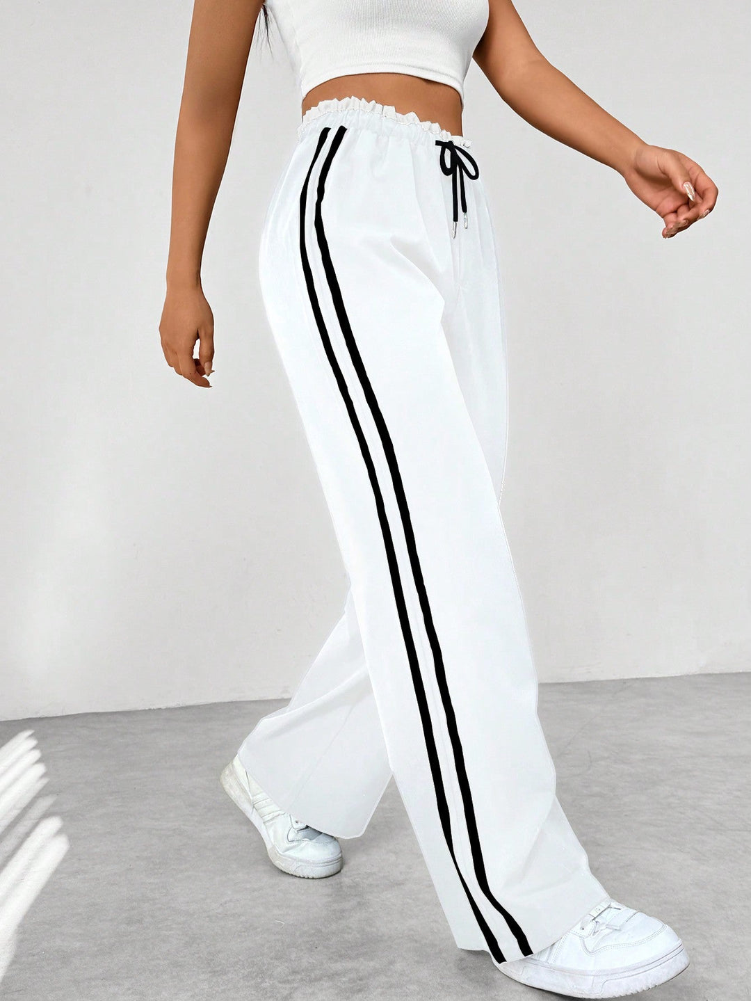Striped Wide-Leg Comfort Pants - Relaxed Fit Sporty Style