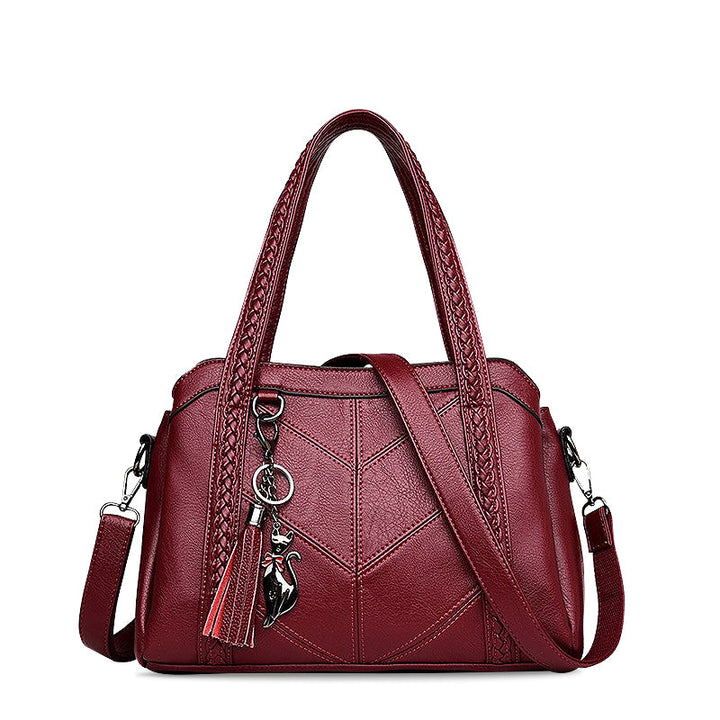 Solène – Vegan Cowhide Satchel Bag, Braided Strap Bag