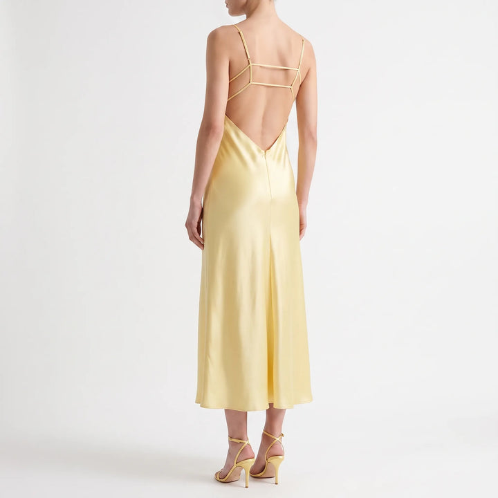 Glossy V-Neck Midi Slip Dress for Evening Events
