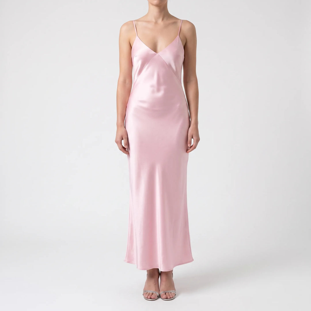Glossy V-Neck Midi Slip Dress for Evening Events