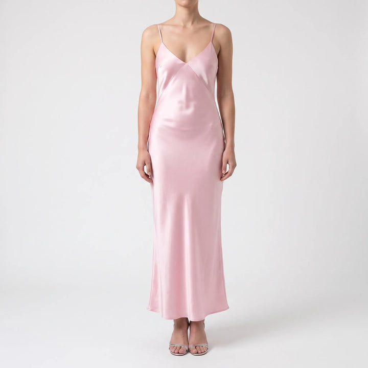 Glossy V-Neck Midi Slip Dress for Evening Events