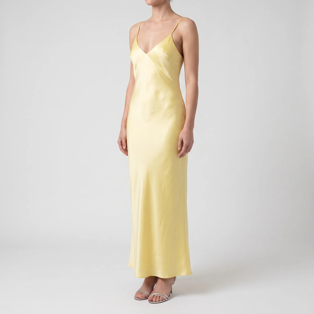 Glossy V-Neck Midi Slip Dress for Evening Events