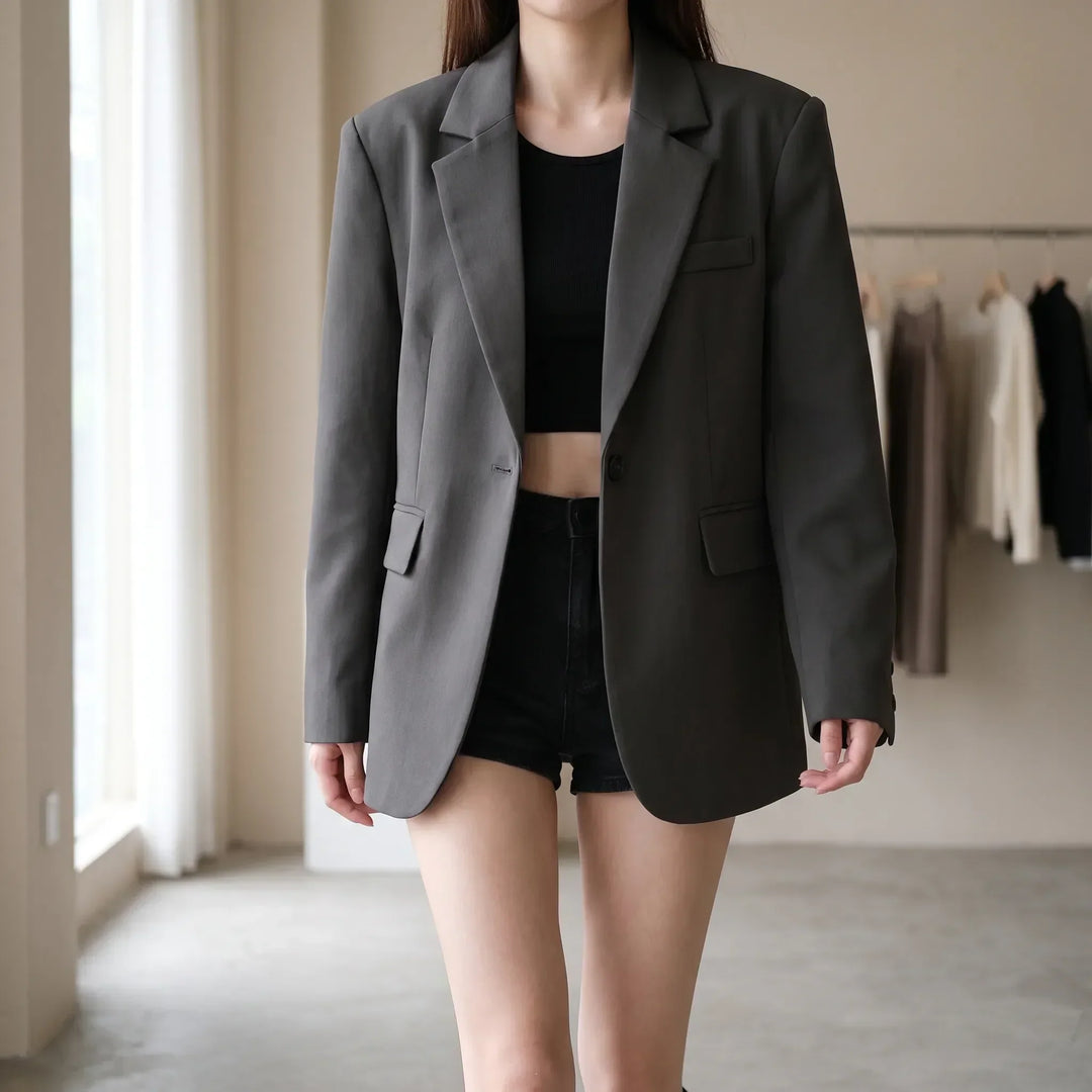 Women's Relaxed Notched Lapel Blazer - Comfortable Everyday Jacket