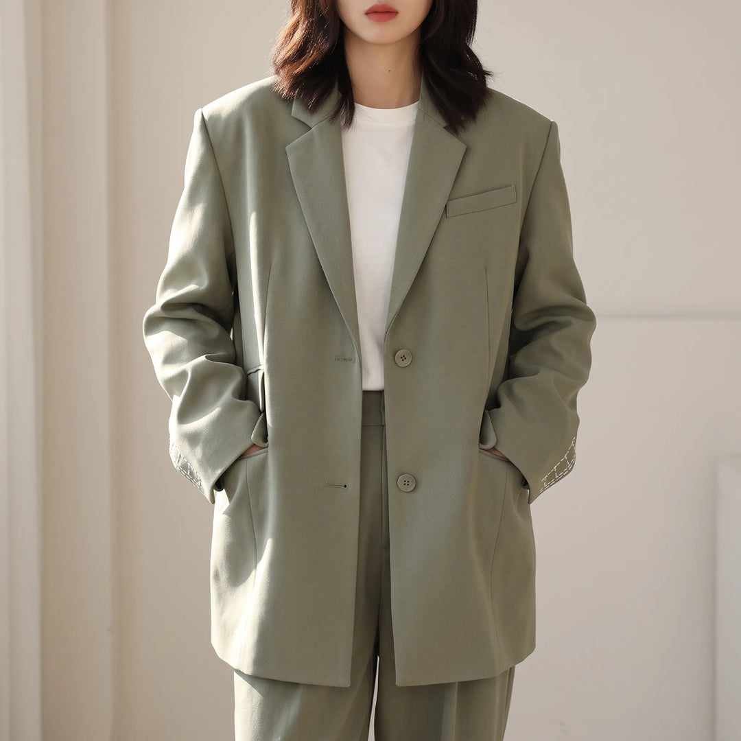 Women's Oversized Relaxed Blazer with Contrast Stitching