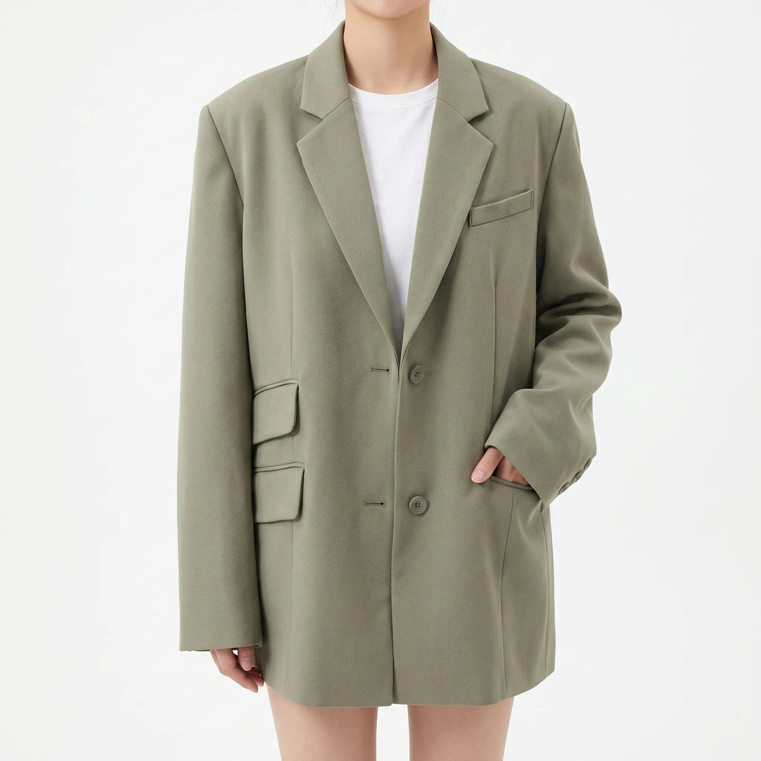 Women's Oversized Relaxed Blazer with Contrast Stitching