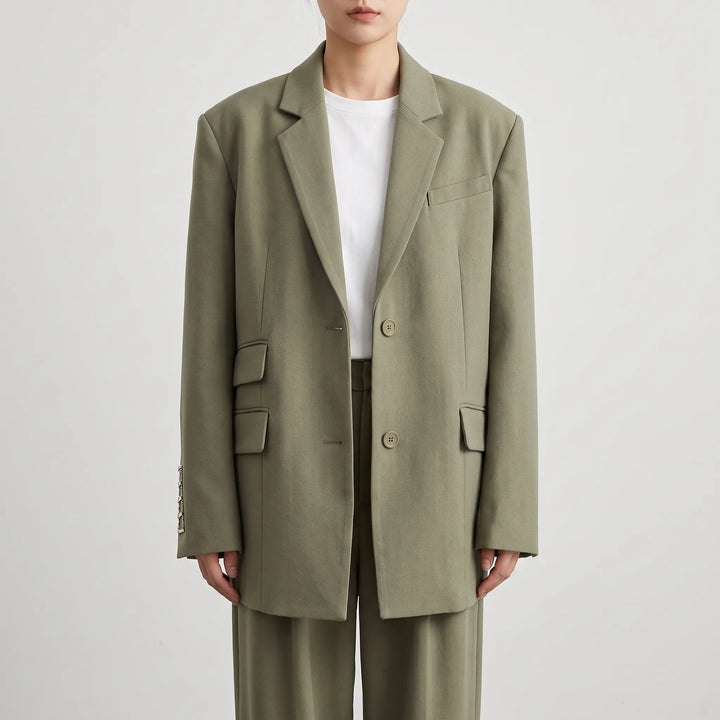 Women's Oversized Relaxed Blazer with Contrast Stitching