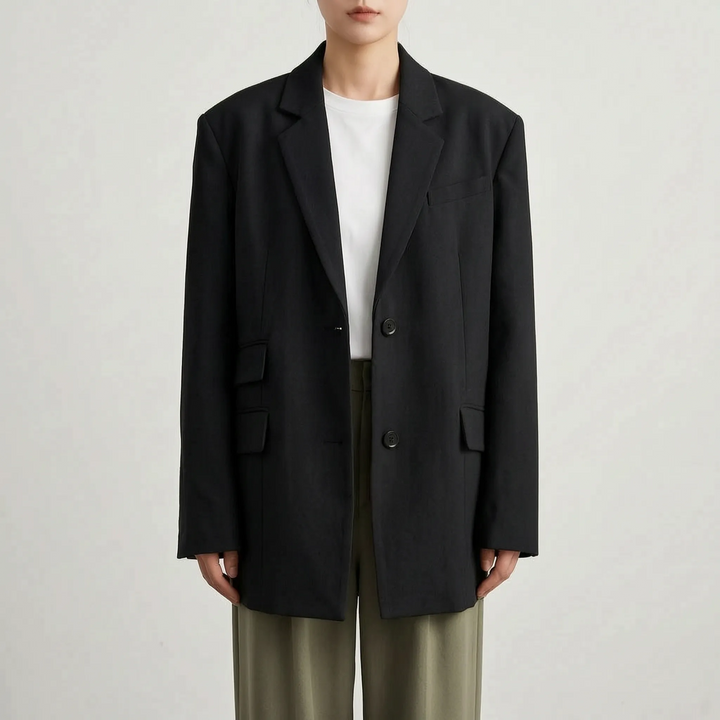 Women's Oversized Relaxed Blazer with Contrast Stitching