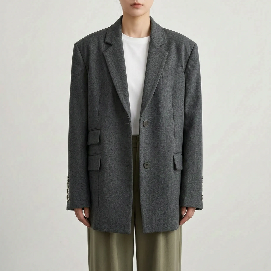 Women's Oversized Relaxed Blazer with Contrast Stitching