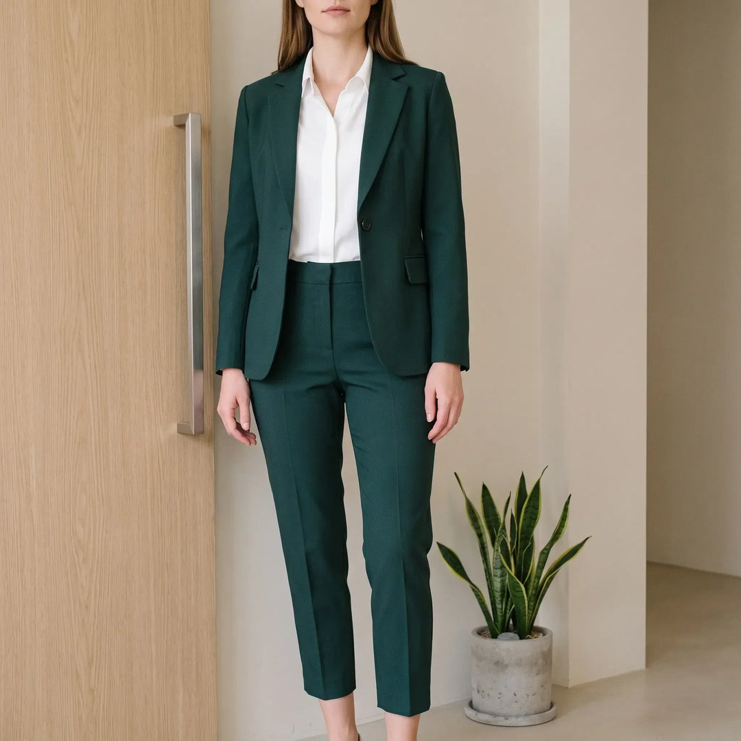 Professional Structured Cotton Blend Pants Suit for Women