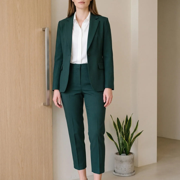 Professional Structured Cotton Blend Pants Suit for Women