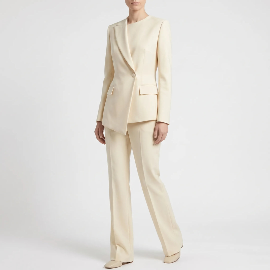Women's Asymmetric Blazer and Flared Trousers Set - Modern Office Suit